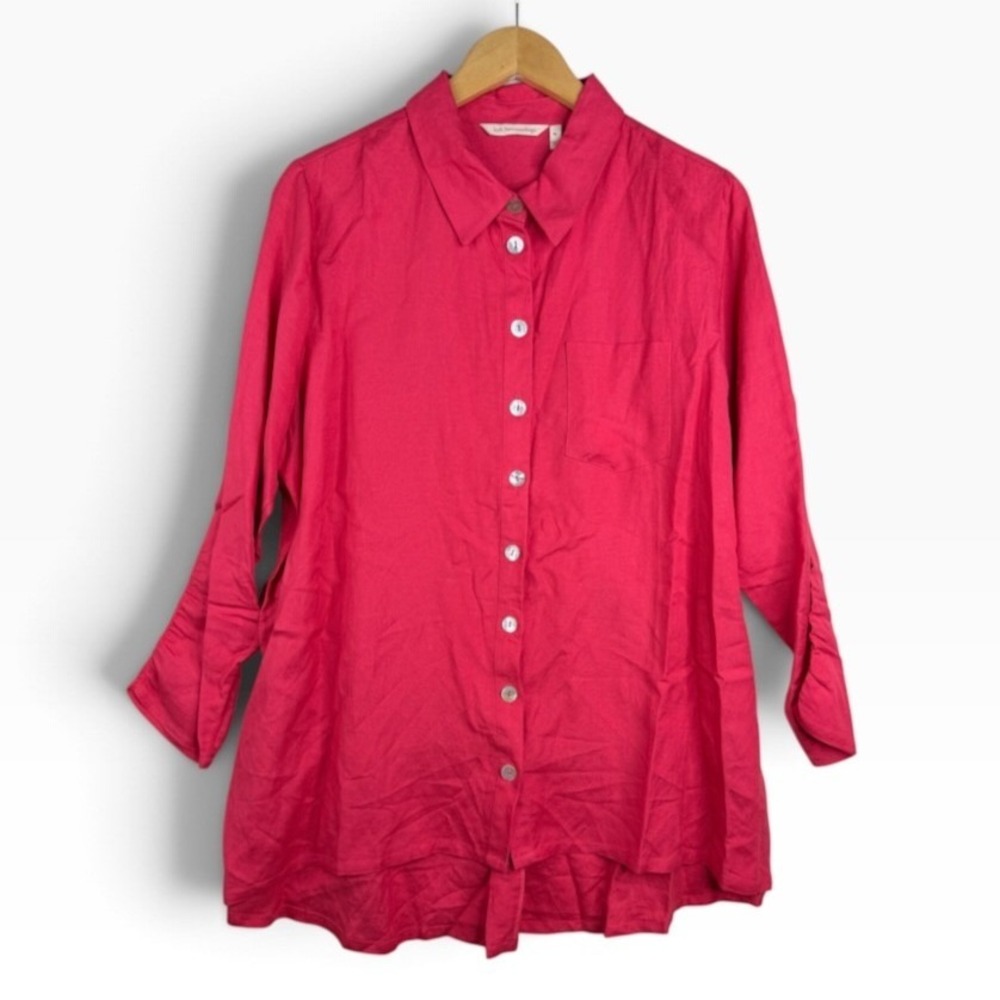 Soft Surroundings Womens Linen Blend Button Down Shirt Size XL Pink